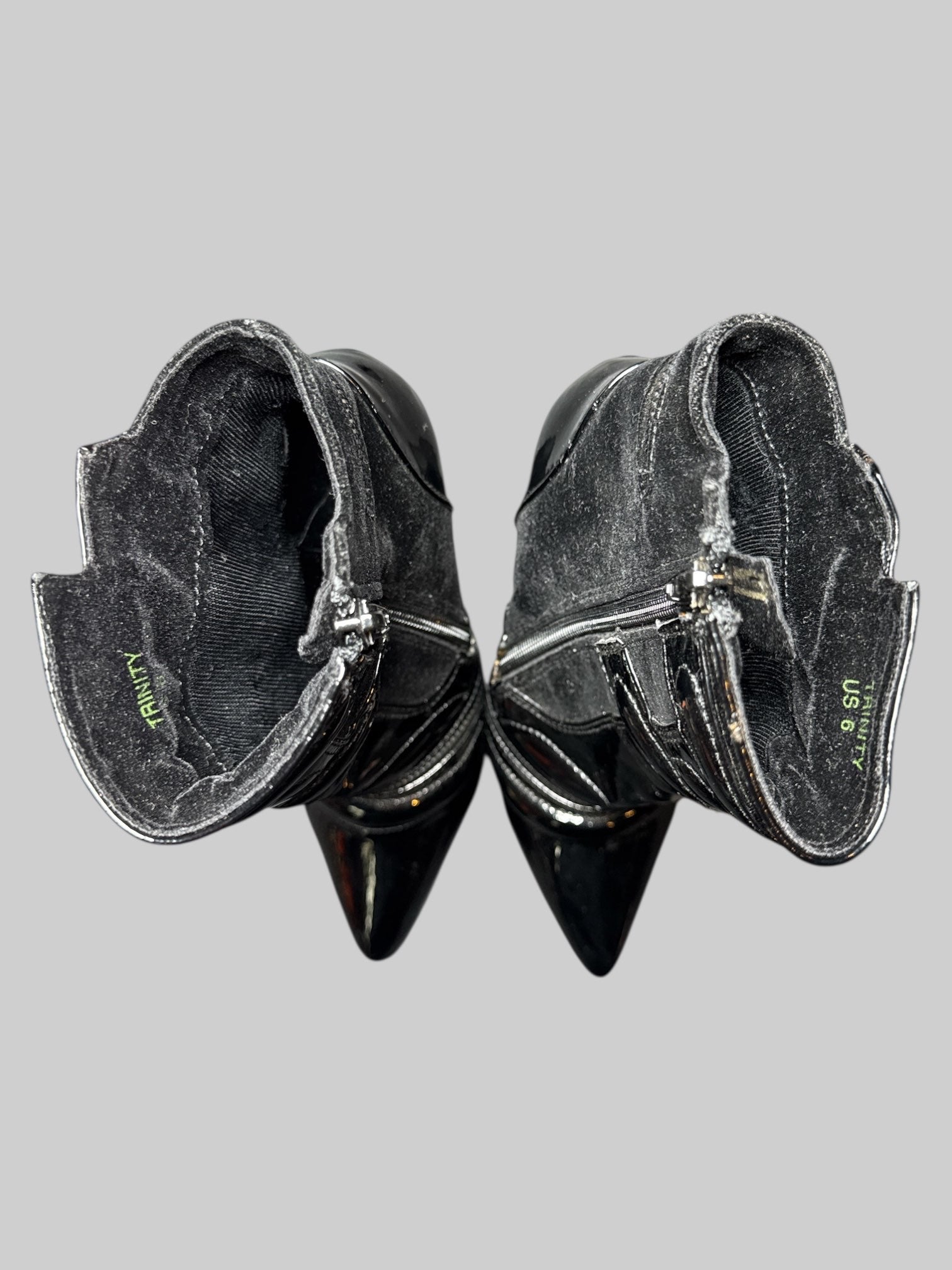 Size 6 4in heel black suede and vinyl boots with zippers