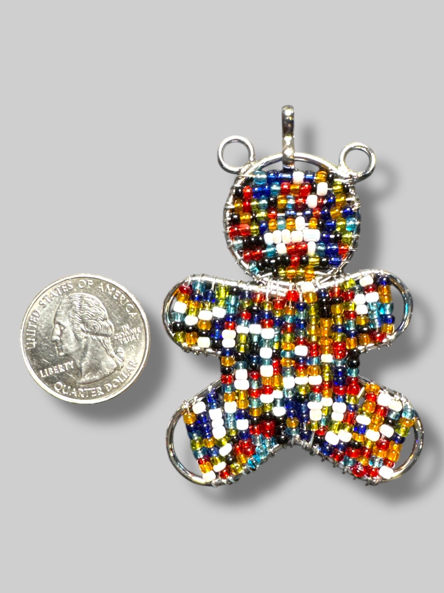 2.5” multicolor beaded bear pendant