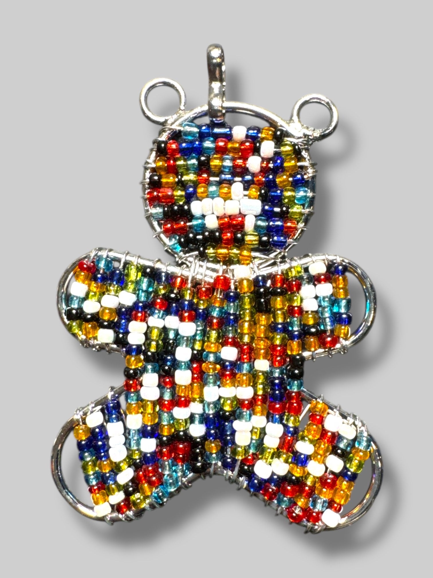 2.5” multicolor beaded bear pendant