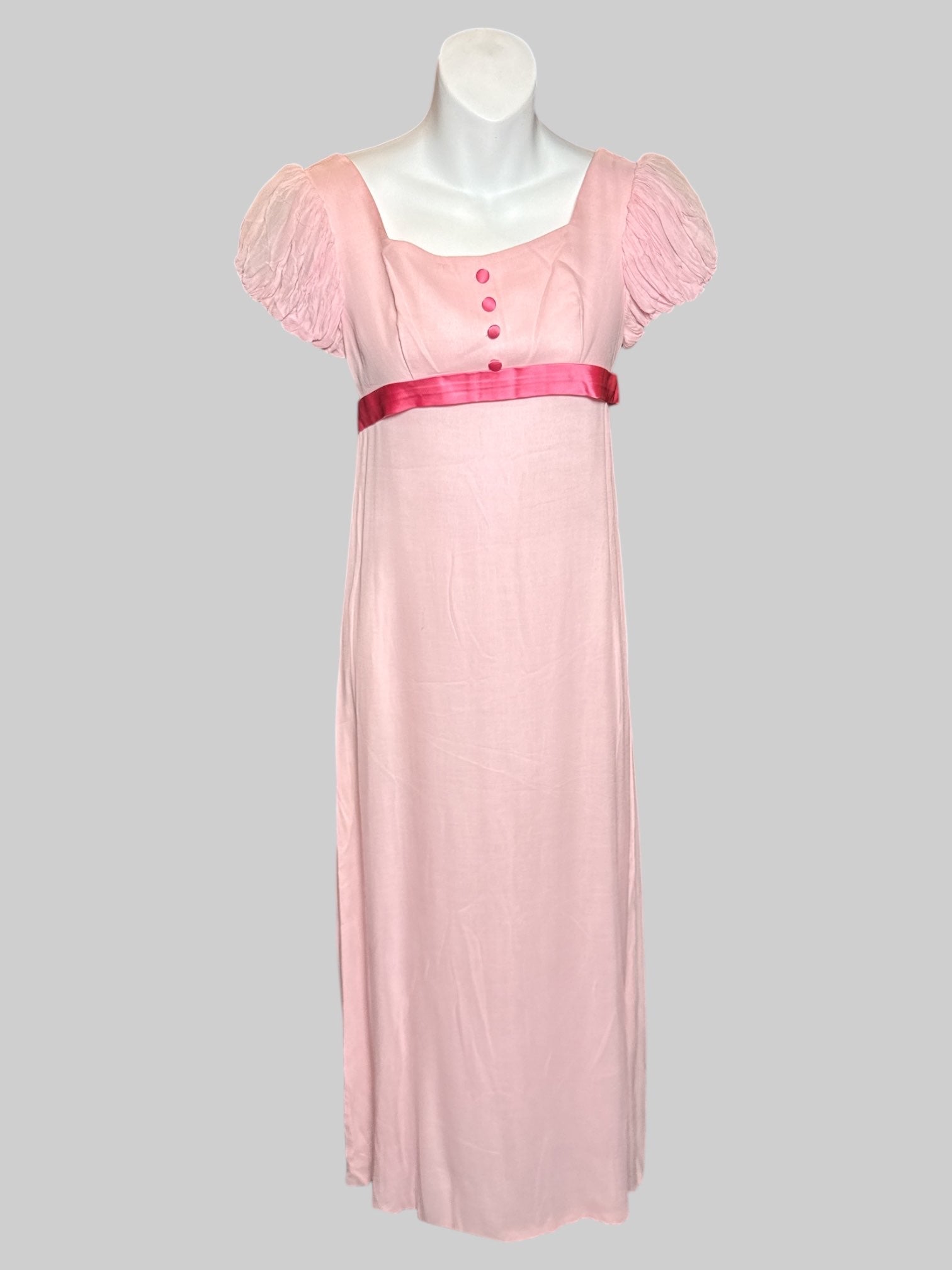 XXS Vintage handmade light pink dress with poofy sleeves, zipper, and bow