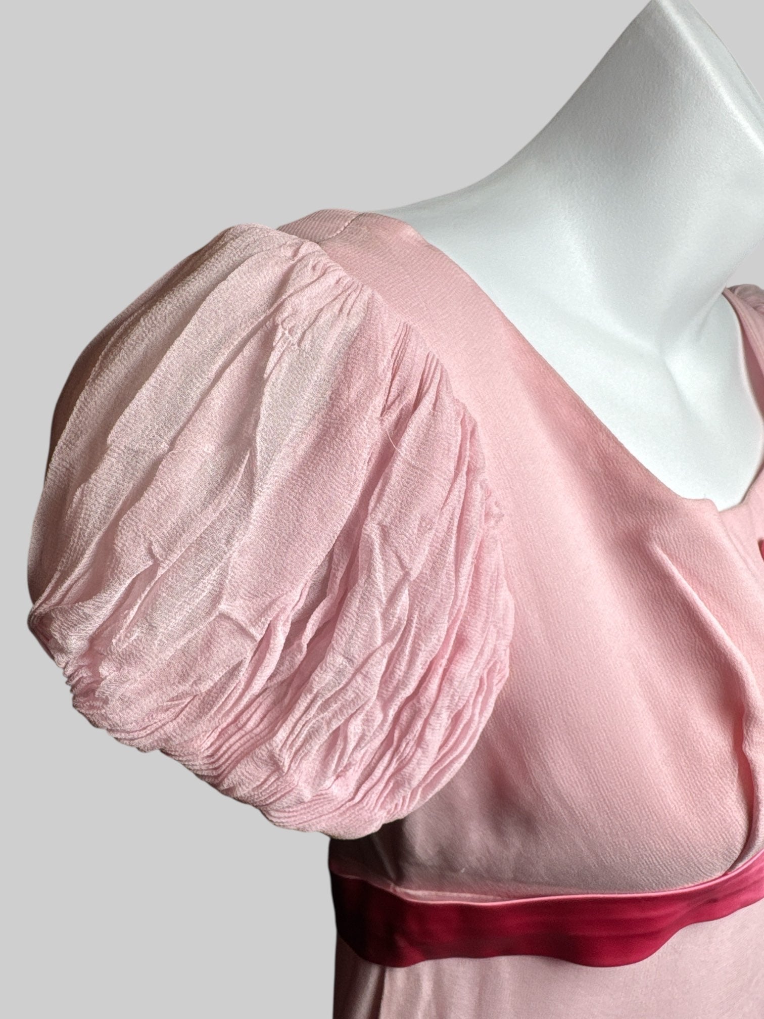 XXS Vintage handmade light pink dress with poofy sleeves, zipper, and bow