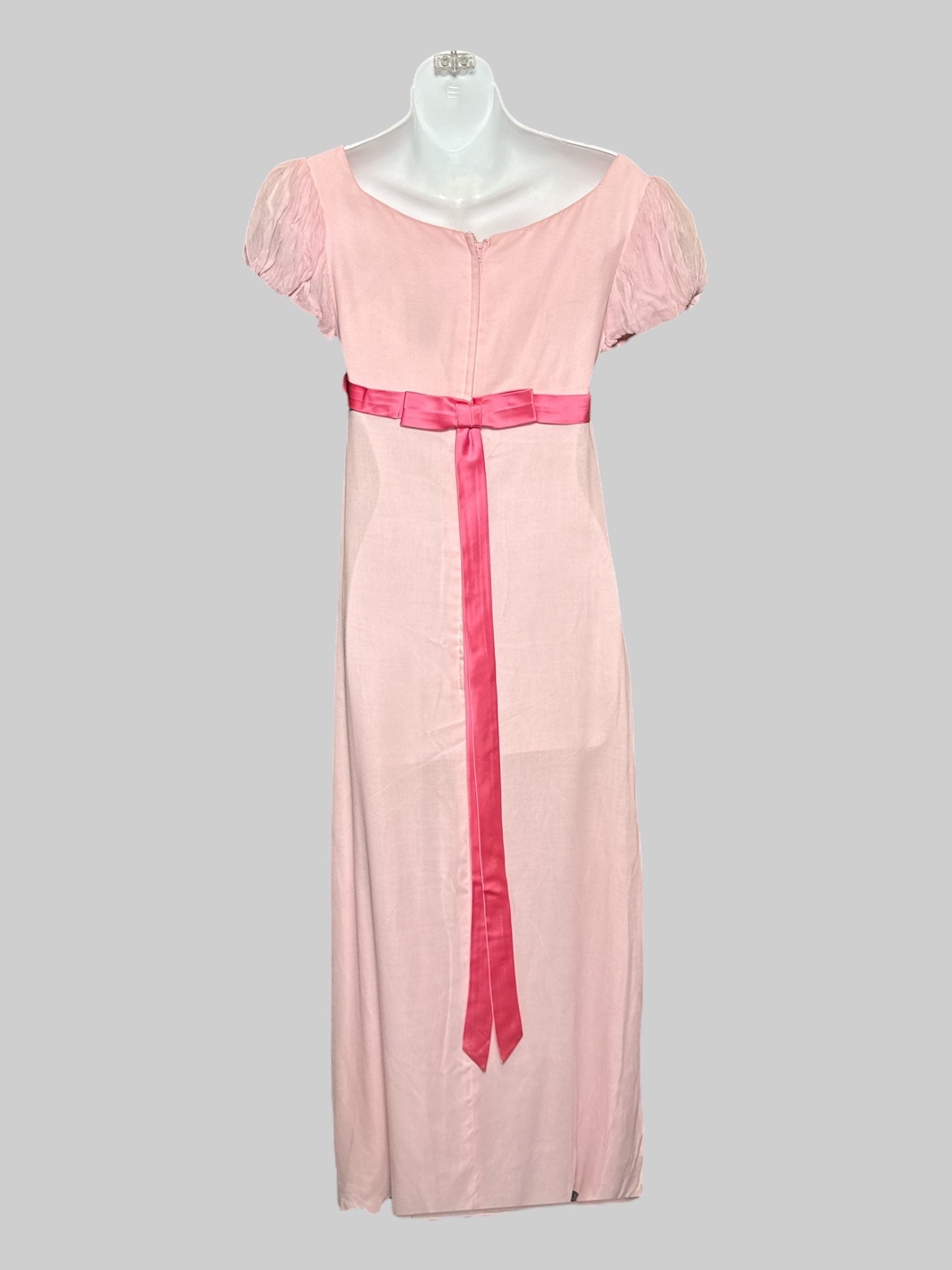 XXS Vintage handmade light pink dress with poofy sleeves, zipper, and bow