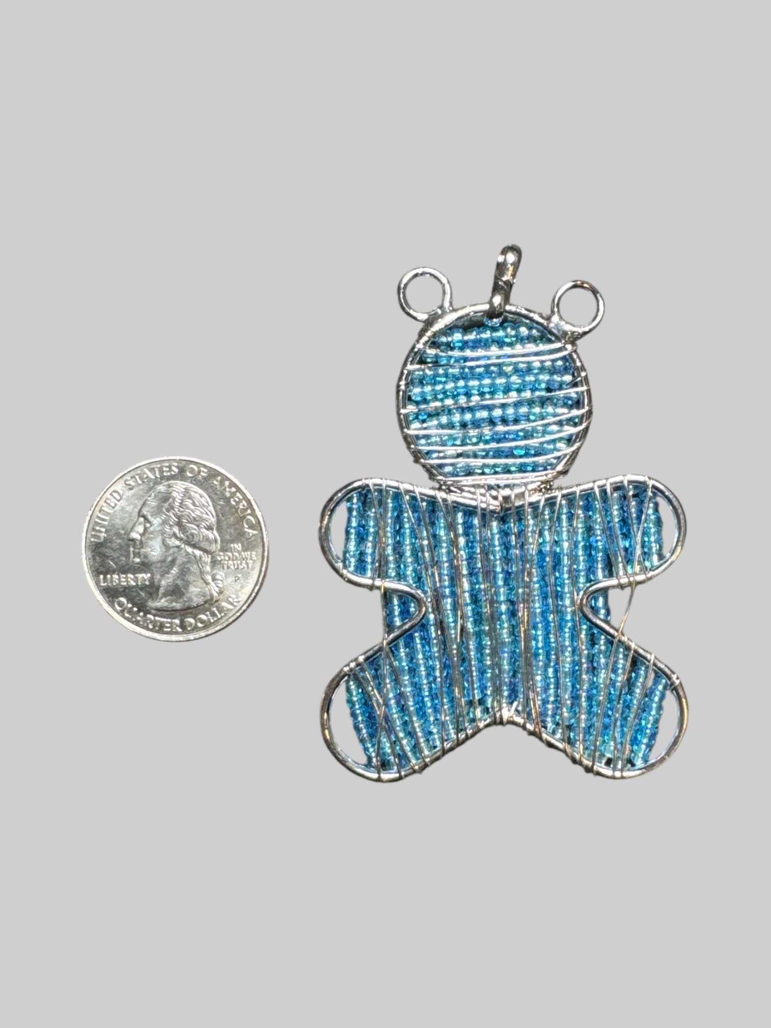 2.5” Blue beaded bear pendant