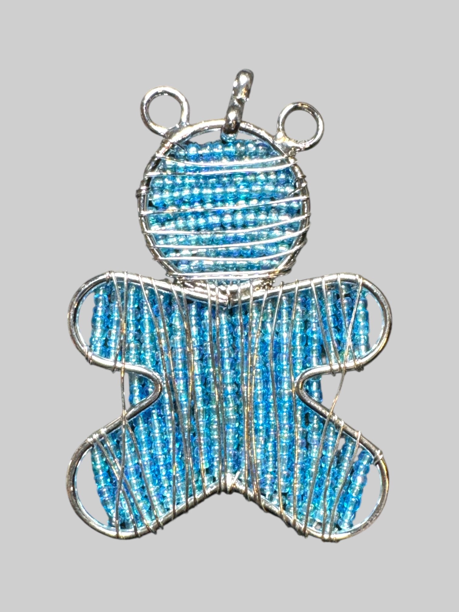 2.5” Blue beaded bear pendant