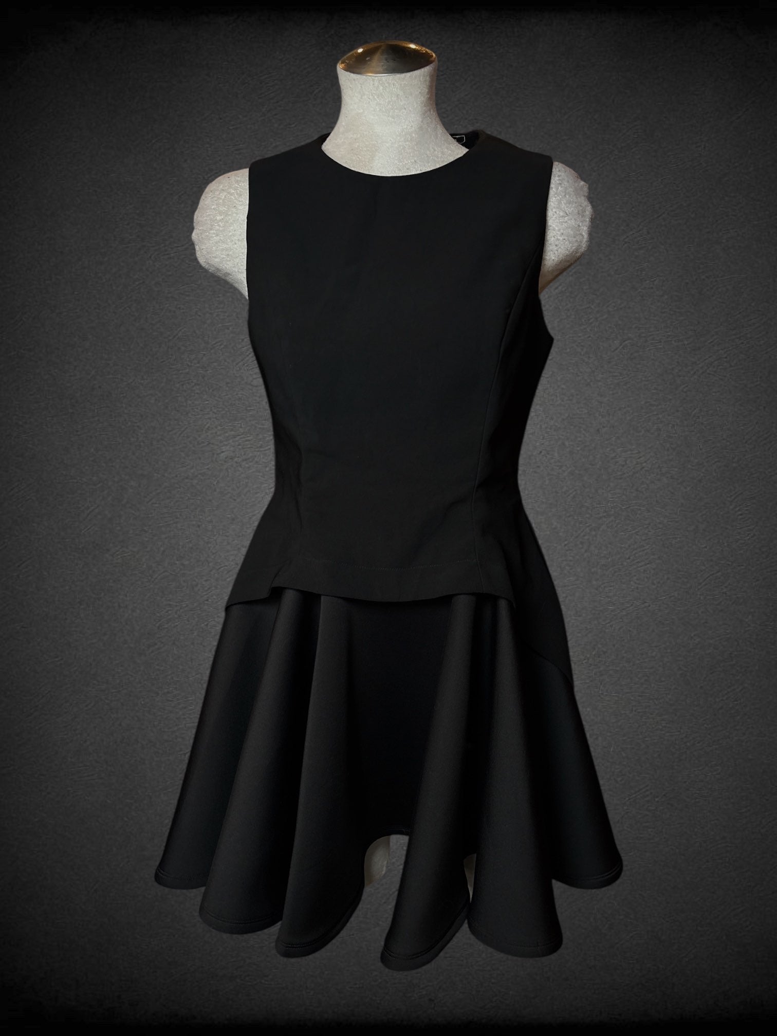 S AQAQ Black sleeves dress with high-low peplum layer