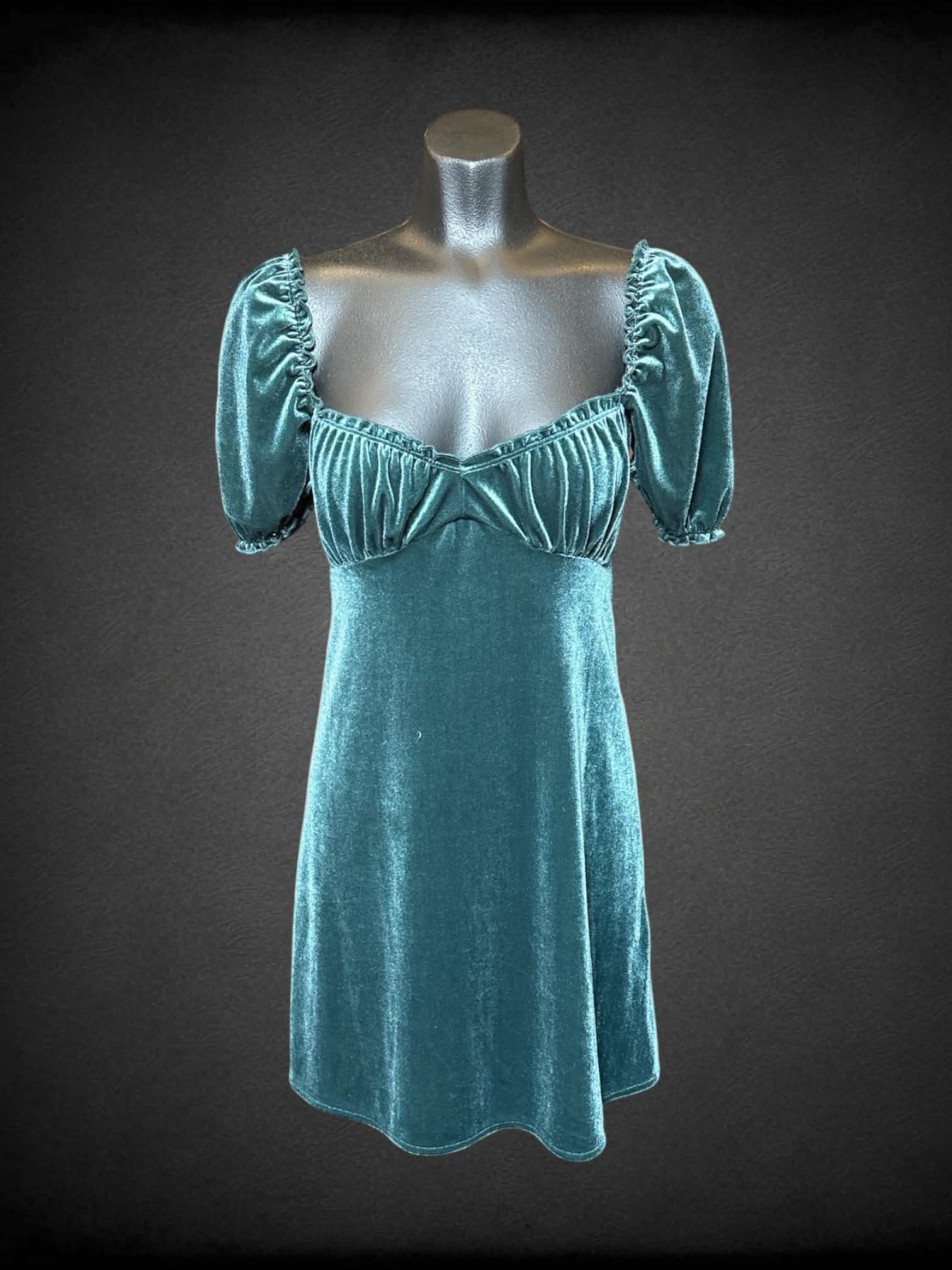 S Urban Outfitters green velvet-like dress with ruffle sleeves  Witch  Bitch Thrift