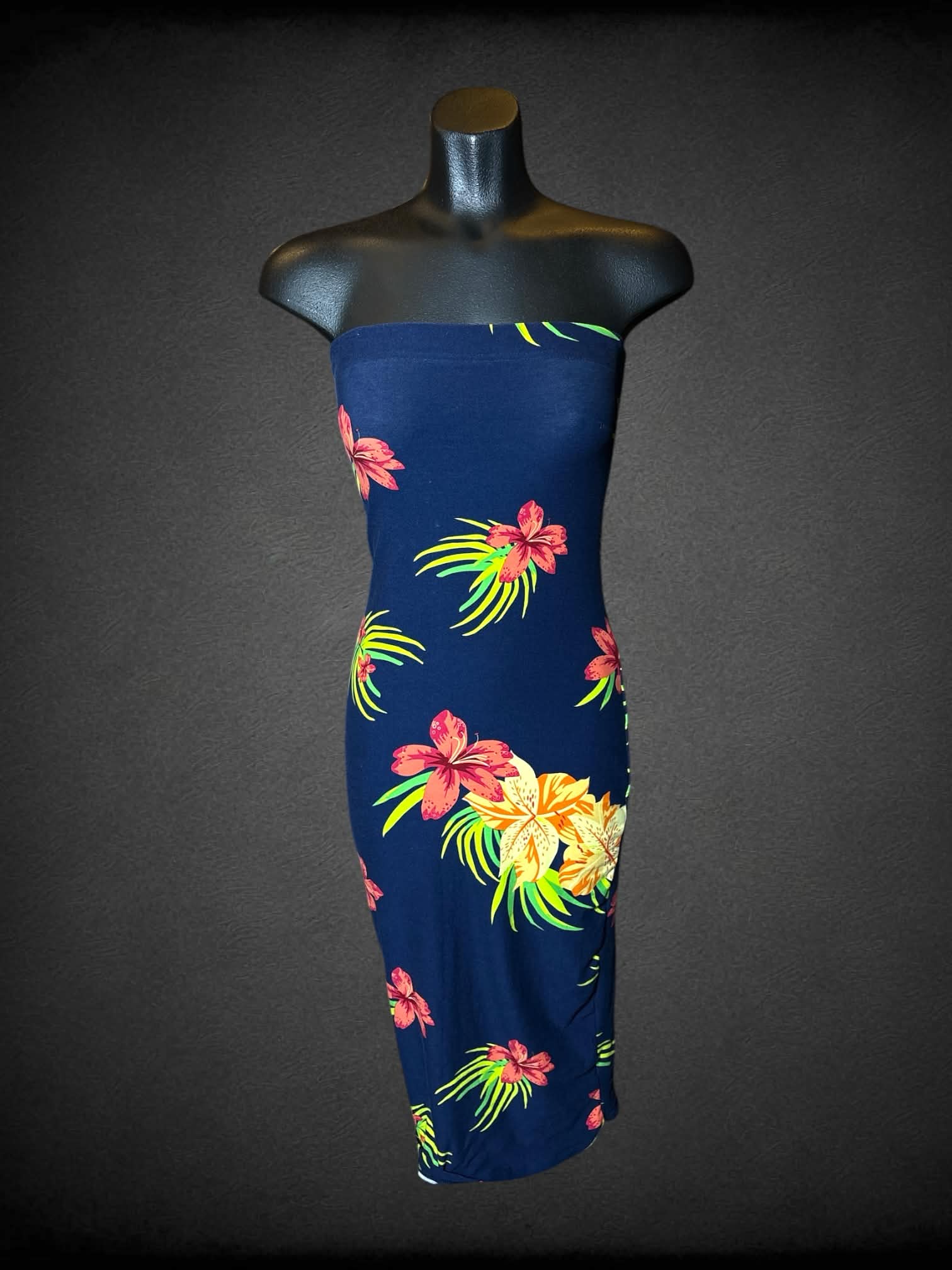 S Love University navy blue soft sleeveless dress with tropical floral pattern