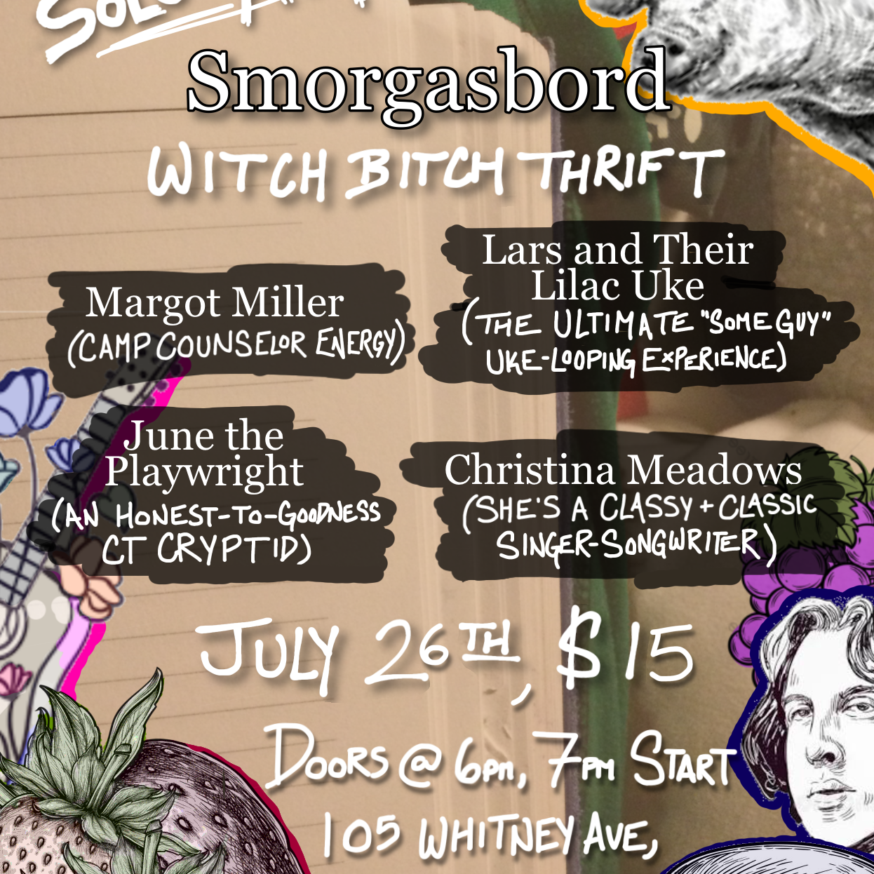 07/26 Concert: Lars and their Lilac Uke, Margot Miller, Christina Meadows, June the Playwright