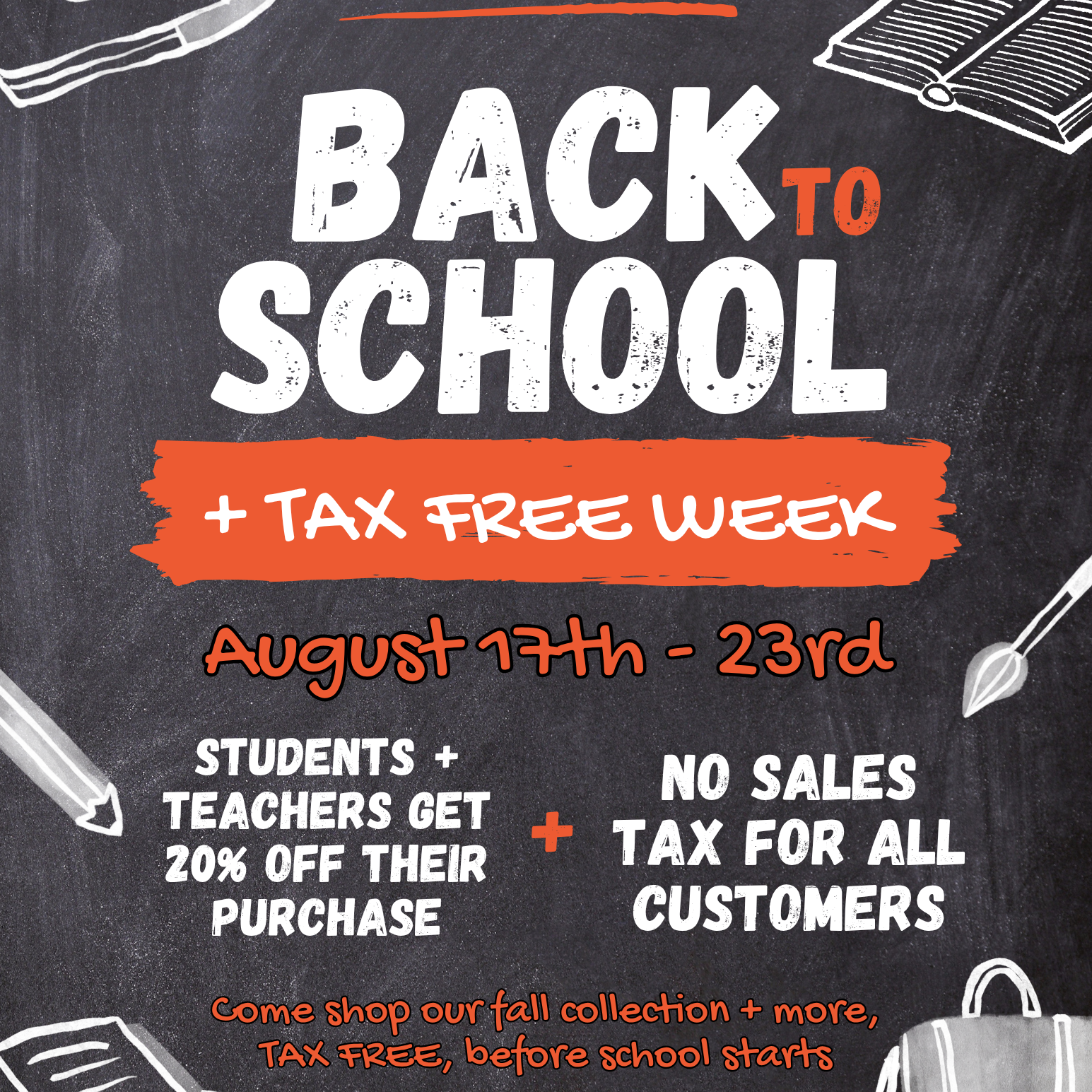 8/17 - 8/23 TAX FREE + Back to School Week