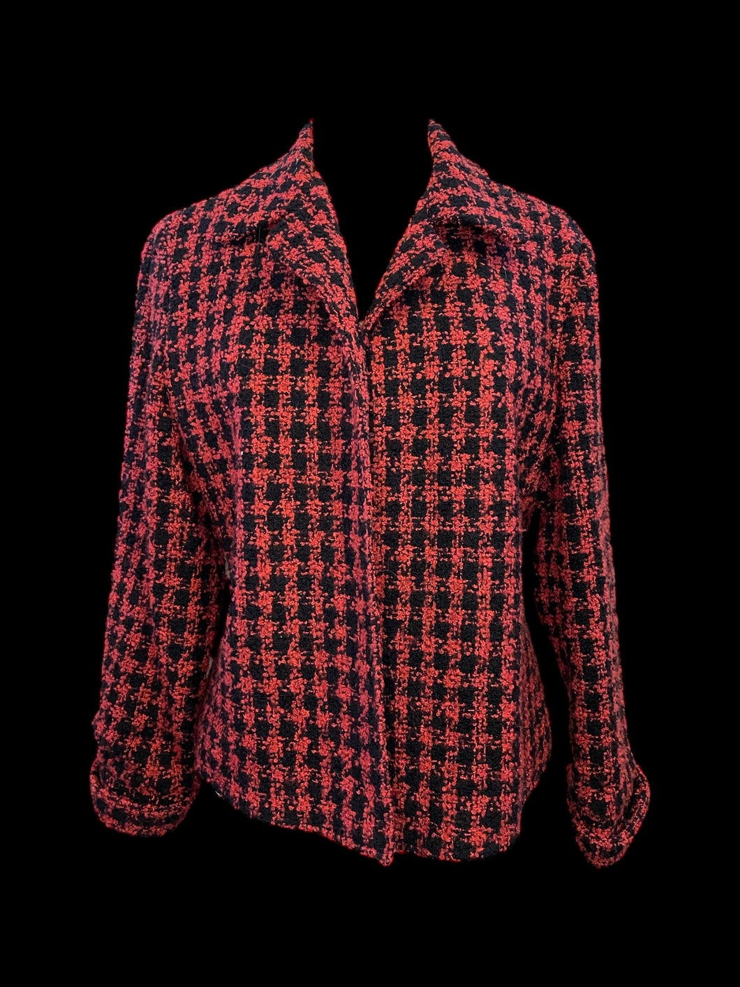 L Vintage 90s red & black wool blend knit long sleeve blazer