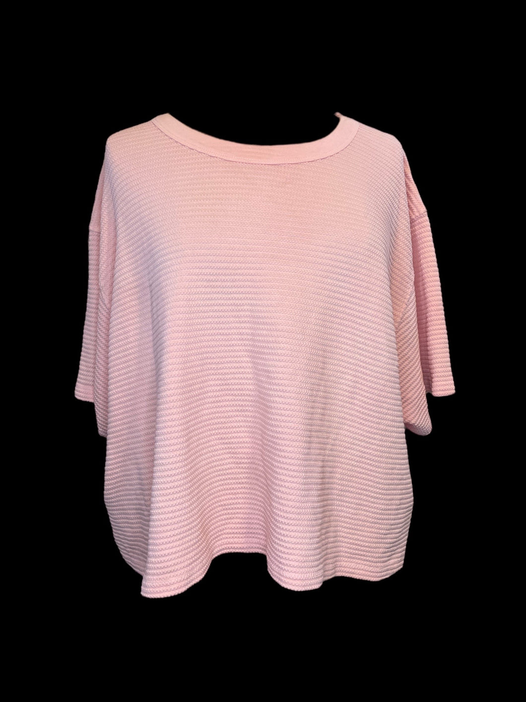 4X Pink textured cotton fabric short sleeve round neckline crop top
