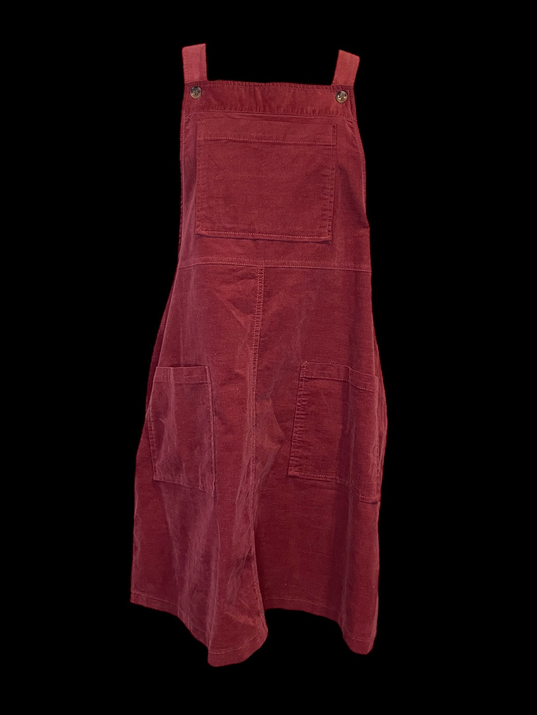0X Maroon overall dress w/ button adjustable straps, & pockets