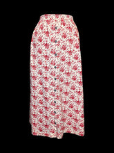 Load image into Gallery viewer, XL Vintage 70s cream &amp; red floral print button down cotton maxi skirt w/ elastic waist
