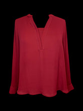 Load image into Gallery viewer, XL Dark red long sleeve mock v-neckline top w/ tab button cuffs
