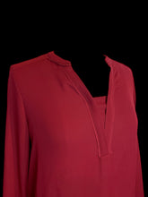 Load image into Gallery viewer, XL Dark red long sleeve mock v-neckline top w/ tab button cuffs
