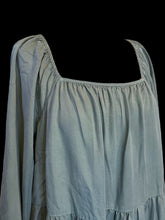 Load image into Gallery viewer, 2X NWT Grey blue ballon sleeve square neckline knee length dress w/ tiered skirt, &amp; elastic neckline &amp; cuffs

