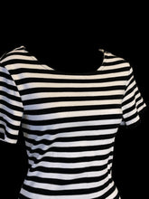 Load image into Gallery viewer, L NWT Black &amp; white stripe short sleeve bodycon dress w/ back zipper closure

