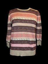 Load image into Gallery viewer, L Vintage Y2K beige, pink, &amp; purple geometric stripe long sleeve round neckline sweater
