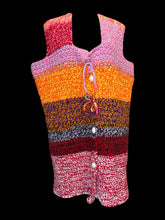 Load image into Gallery viewer, 3X Handmade bright multicolor crochet vest w/ tie &amp; button front
