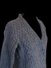 Load image into Gallery viewer, 0X Dark heather grey wool long sleeve open front cardigan w/ single button closure, &amp; folded cuffs
