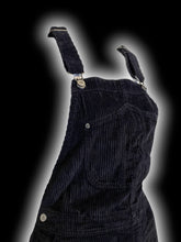 Load image into Gallery viewer, XL Black corduroy straight leg overalls w/ adjustable straps, side button closures, &amp; pockets
