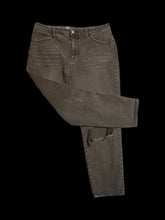 Load image into Gallery viewer, XL Black distressed cotton blend high waist taper leg w/ pockets, belt loops, &amp; button/zipper closure
