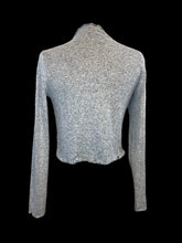 Load image into Gallery viewer, L Heather grey long sleeve high neckline crop sweater w/ lettuce hem

