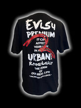 Load image into Gallery viewer, L Black, white, red, &amp; metallic gold Evisu graphic short sleeve crew neckline top
