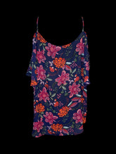 Load image into Gallery viewer, 2X Navy blue &amp; multicolor floral pattern short sleeve cold shoulder top
