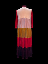 Load image into Gallery viewer, XL Beige, yellow, &amp; red velvet 3/4 sleeve high neck tiered dress
