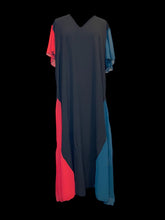 Load image into Gallery viewer, 3X Black, teal, &amp; red ruffle sleeve v-neckline dress
