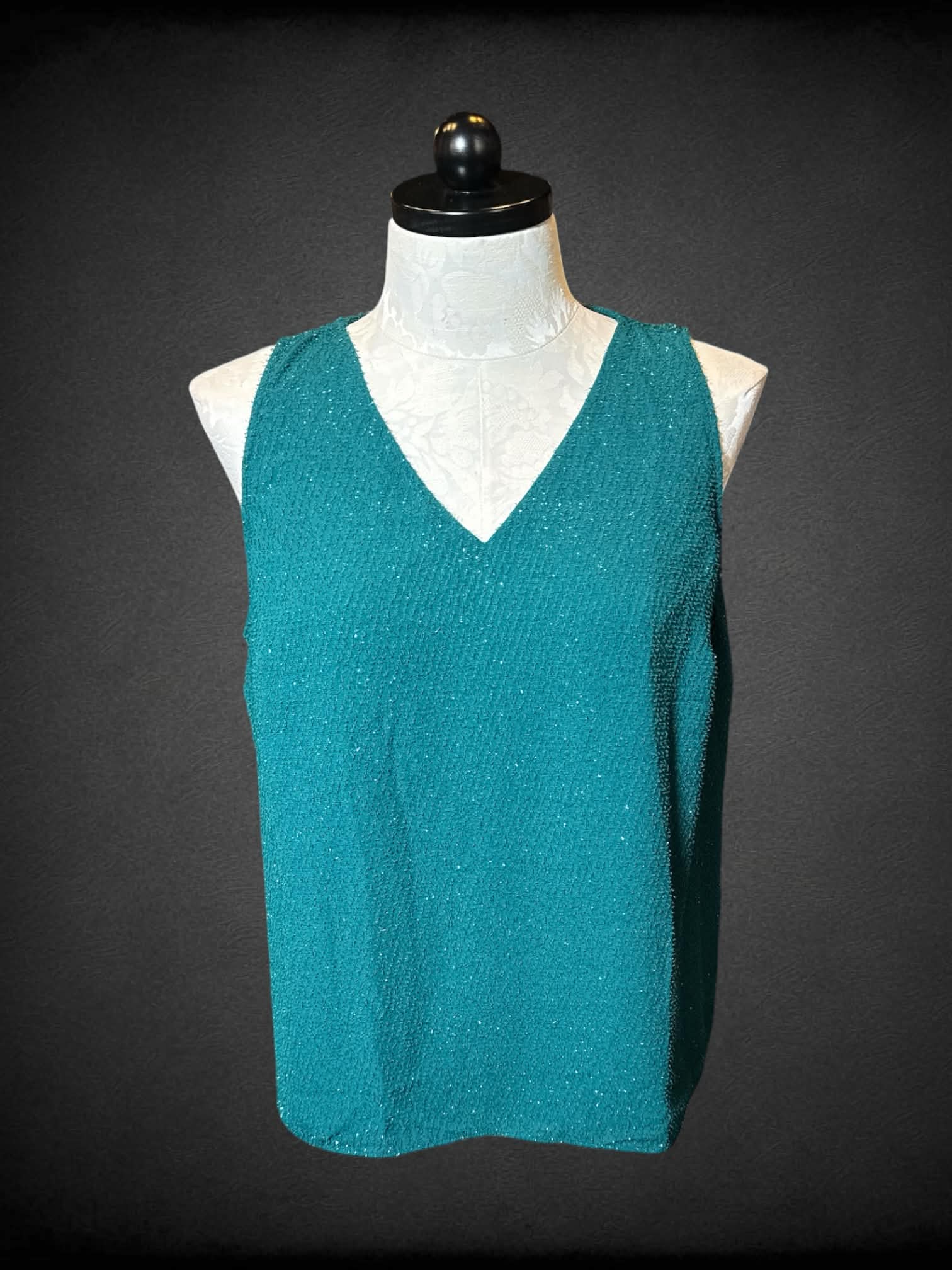 1X Nine West dark green sleeveless top with silver tinsel threading