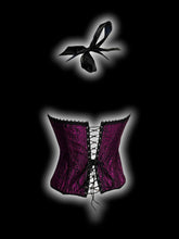 Load image into Gallery viewer, S NWT Vintage Y2K fuchsia &amp; black halter neckline floral lace-up corset
