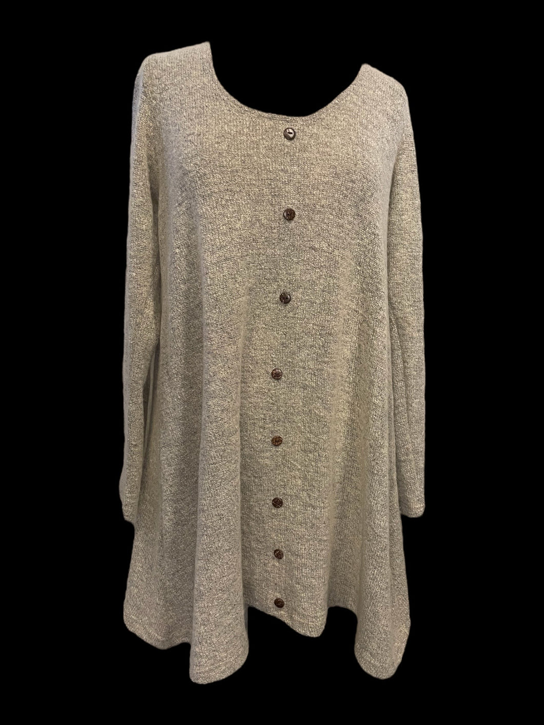 1X Taupe long sleeve faux button down scoop neckline sweater