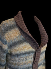 Load image into Gallery viewer, 2X Multicolor earth tone button-up cardigan w/ brown ribbed hems, &amp; pockets
