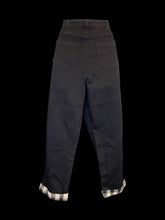 Load image into Gallery viewer, L Black high waist straight leg pants w/ beige, black, &amp; green plaid details, pockets, belt loops, &amp; button/zipper closure
