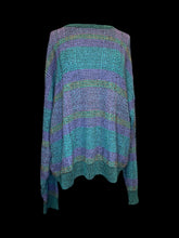 Load image into Gallery viewer, 5X Vintage 90s purple, green, &amp; orange knit long sleeve round neckline sweater w/ ribbed hem
