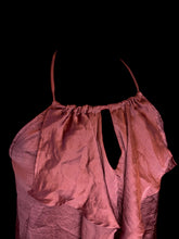 Load image into Gallery viewer, S Dark pink satin sleeveless high neckline top w/ ruffle detail, &amp; keyhole detail
