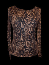 Load image into Gallery viewer, L Vintage designer black, brown, &amp; beige animal print mesh long sleeve scoop neckline top
