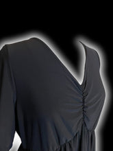 Load image into Gallery viewer, 0X Black short sleeve v-neckline empire waist top w/ ruching detail
