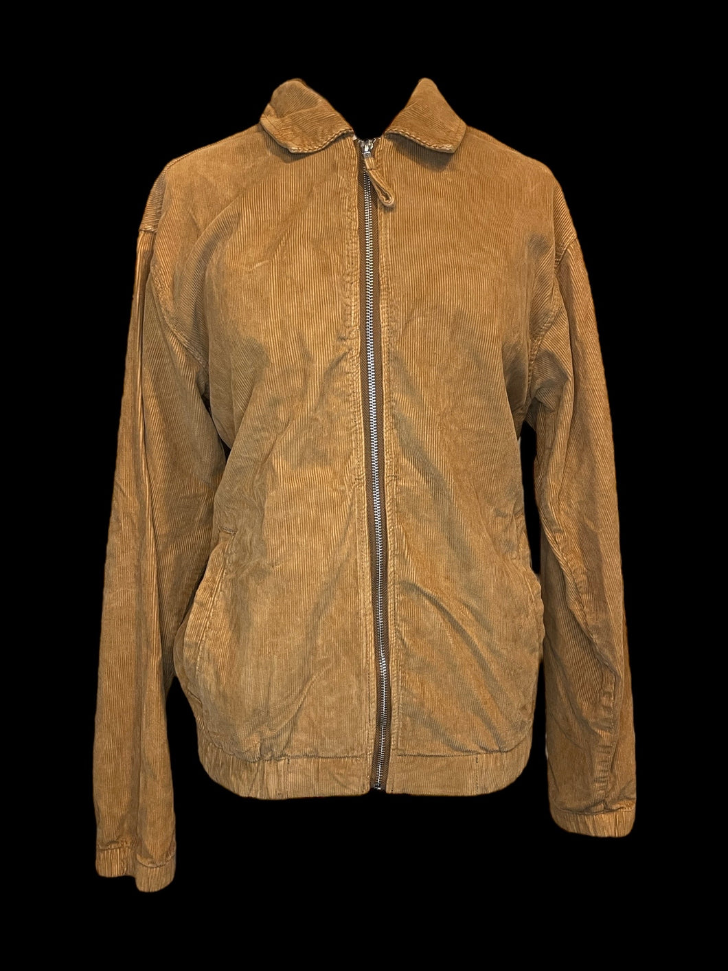 0X Light brown long sleeve zip-up jacket w/ folded collar, & pockets