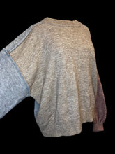 Load image into Gallery viewer, 3X Light brown, grey, &amp; light red paneling design long sleeve high neckline sweater
