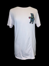 Load image into Gallery viewer, L Pink, black, &amp; multicolor Riot Society botanical bear &amp; solo cup graphic short sleeve crew neckline cotton top
