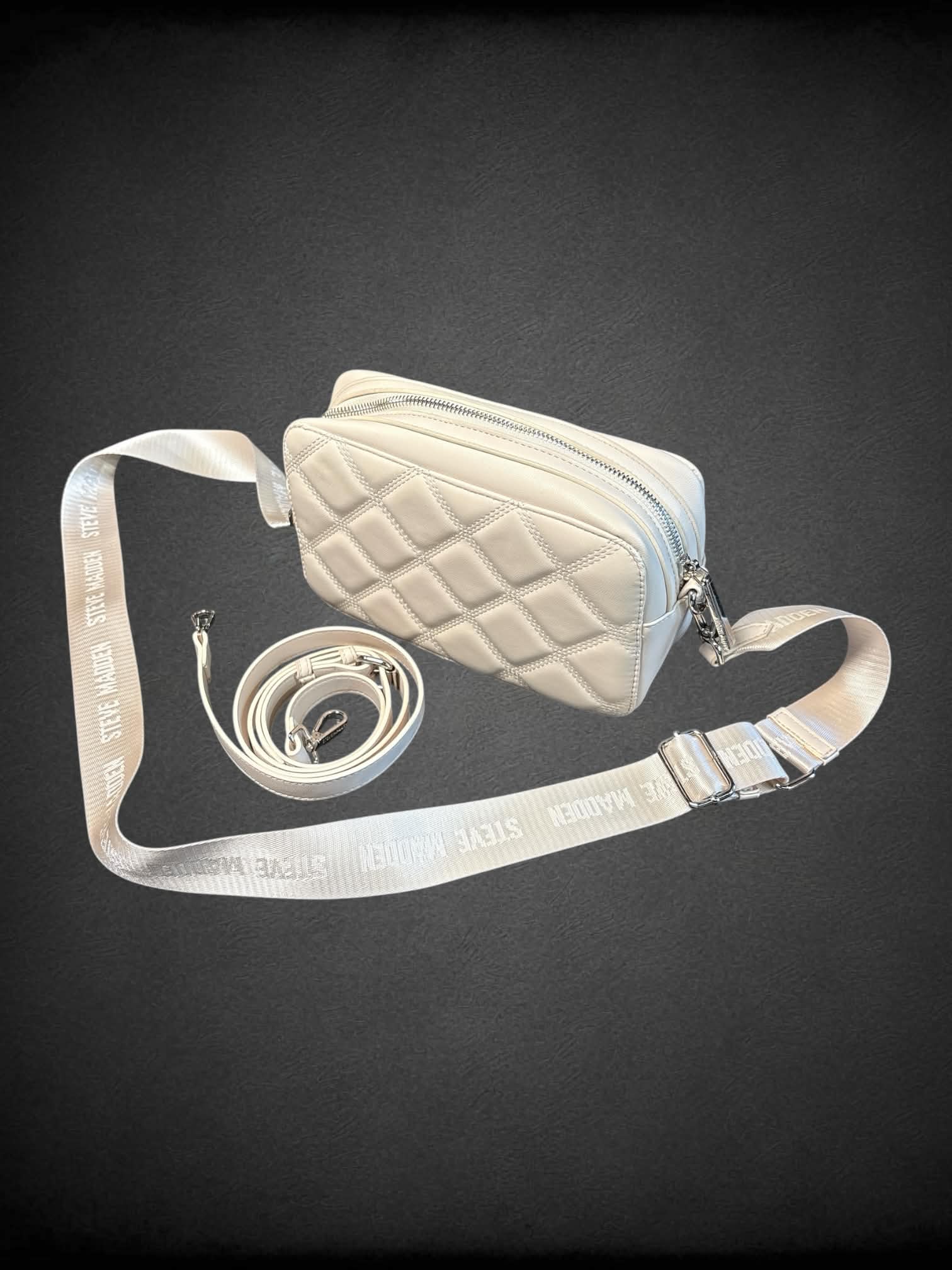 Steve Madden Quilted White Crossbody Bag with with changeable strap