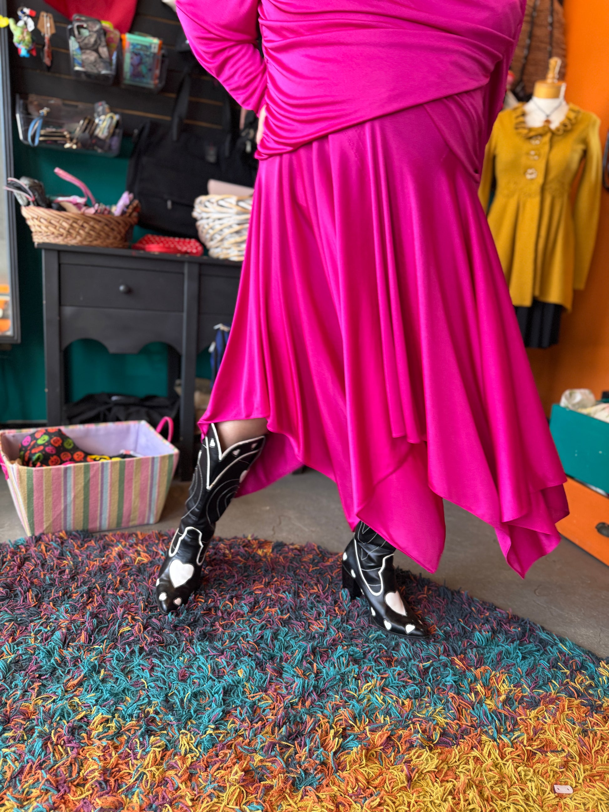 1X David Rose vintage hot pink long sleeve ruched dress with shoulder pads