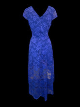 Load image into Gallery viewer, L Indigo lace cap sleeve v-neckline hi-lo dress w/ zipper closure
