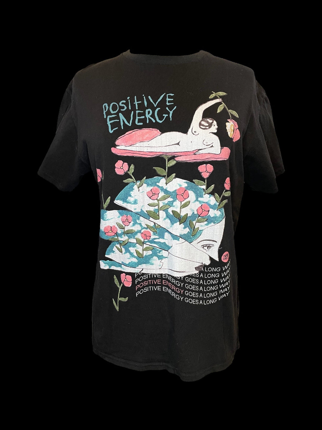 XL Black “Positive Energy Goes A Long Way” graphic short sleeve crew neck top