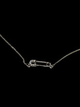 Load image into Gallery viewer, Silver-like jeweled safety pin necklace
