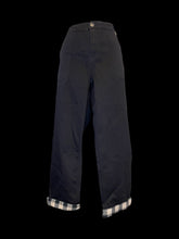 Load image into Gallery viewer, L Black high waist straight leg pants w/ beige, black, &amp; green plaid details, pockets, belt loops, &amp; button/zipper closure
