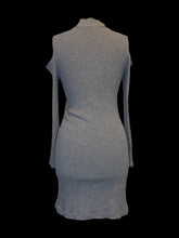 Load image into Gallery viewer, L Grey high neck cold shoulder long sleeve dress w/ ribbed texture

